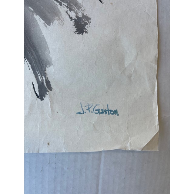 Expressive Vintage Ink Horse Painting by j.p. Gaston in Asian Brush Style on Rice Paper. For Sale - Image 9 of 10