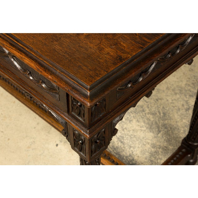 Wood Late 19th Century French Gothic Revival Carved Oak Writing Desk For Sale - Image 7 of 18