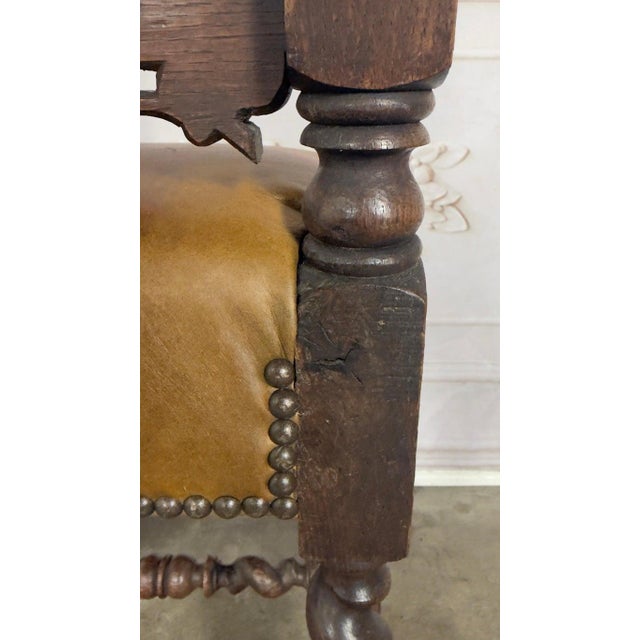 Set of 6 Antique Jacobean Hunt Chairs in Heavily Carved Oak With Cognac Leather For Sale - Image 18 of 18