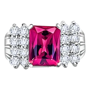 Vintage 3 Carat Radiant Cut Vivid Pink/Purple Tourmaline & Diamond Platinum Ring Size 8