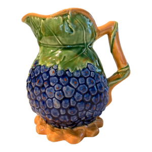Vintage Majolica Style Grape Wine Pitcher With Blue/Purple Grapes
