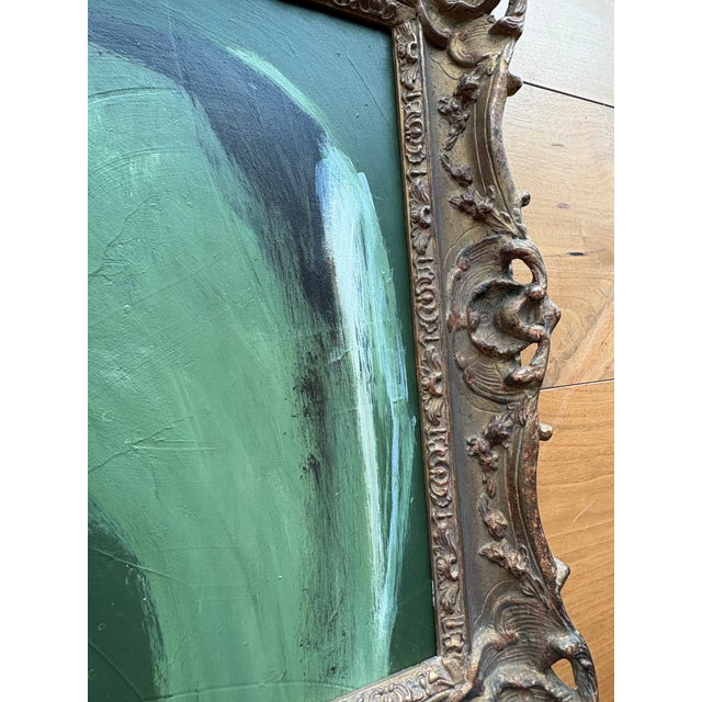 Wood 2024 Amanda Carol Collection Green Abstract Oil Painting in Fine French Antique Frame For Sale - Image 7 of 16