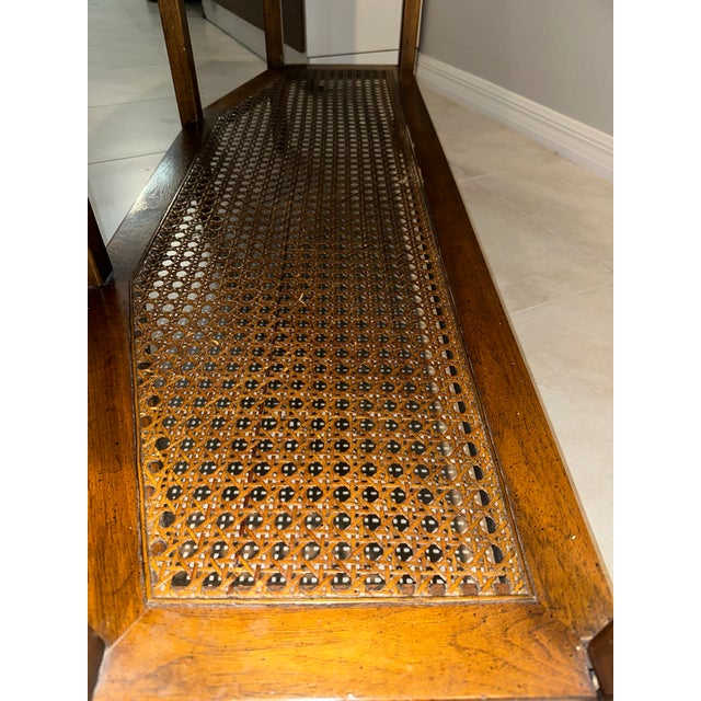 1970s Vintage Drexel 3-Drawer Console Table / Buffet Server With Cane Shelf For Sale - Image 5 of 11