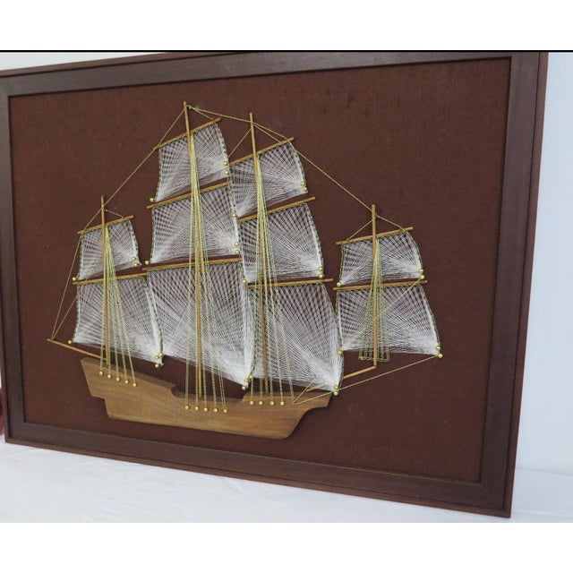 Mid-Century Modern Large 1970s Mid-Century Modern Nautical String Art Galleon in Professional Gallery Frame For Sale - Image 3 of 11