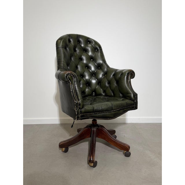 Chesterfield Director's Desk Chair in Green Leather For Sale - Image 3 of 10