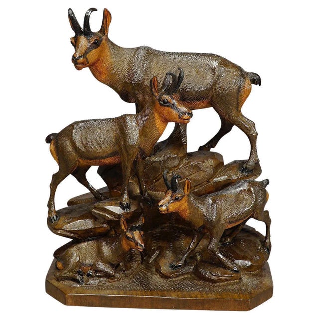 Carved Wood Chamois Family by Ernst Heissl, Ebensee, Austria, 1900s For Sale - Image 11 of 11