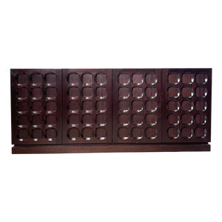 Vintage Brutalist Credenza in Wood For Sale