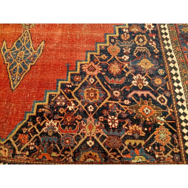 19th Century Persian Bidjar Rug, Hand-Knotted Wool, Geometric Pattern, Red & French Blue, 8x12 For Sale In Chicago - Image 6 of 11