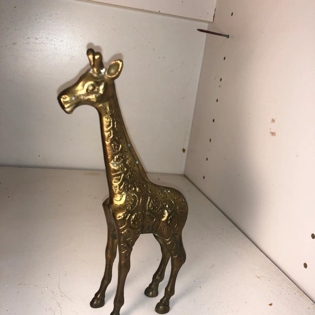 Brass Vintage Mid-Century Modern Textured Brass Standing Giraffe For Sale - Image 8 of 8