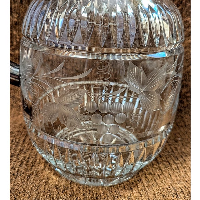 Victorian Vintage German Cut Crystal Water Pitcher Silverplate Handle d.r.g.m. For Sale - Image 3 of 12