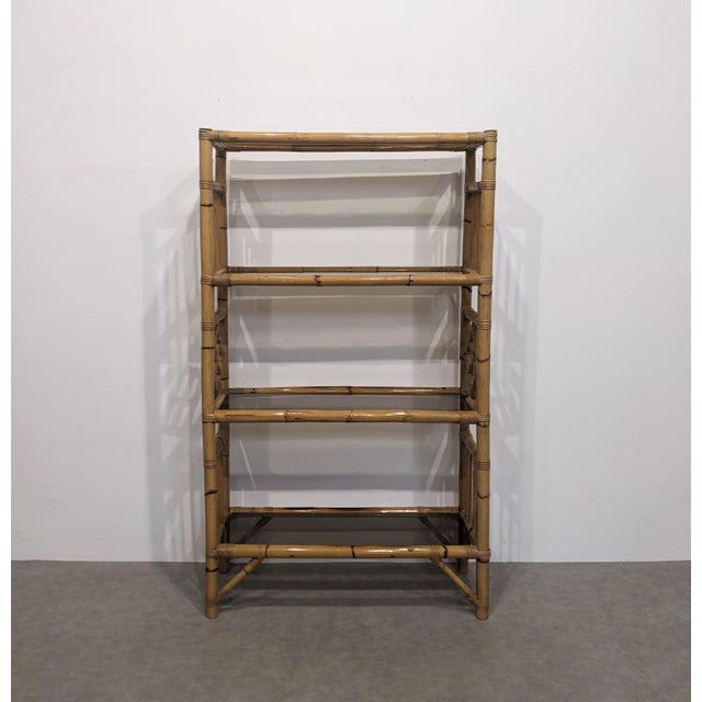 Bamboo and Smoked Glass Shelf For Sale - Image 9 of 11