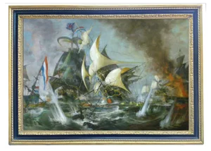 Sea Battle, English School, Italy, Oil on Canvas, Framed