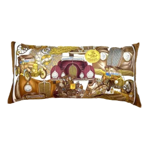 Hermes Automobile Vintage Silk Scarf Lumbar Pillow
