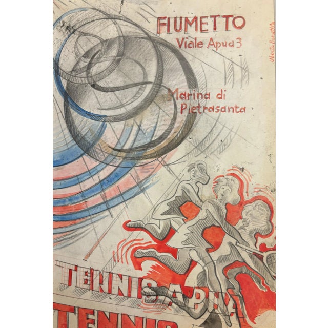 Paper Tennis Study Poster by Uberto Bonetti, 1940s For Sale - Image 7 of 9