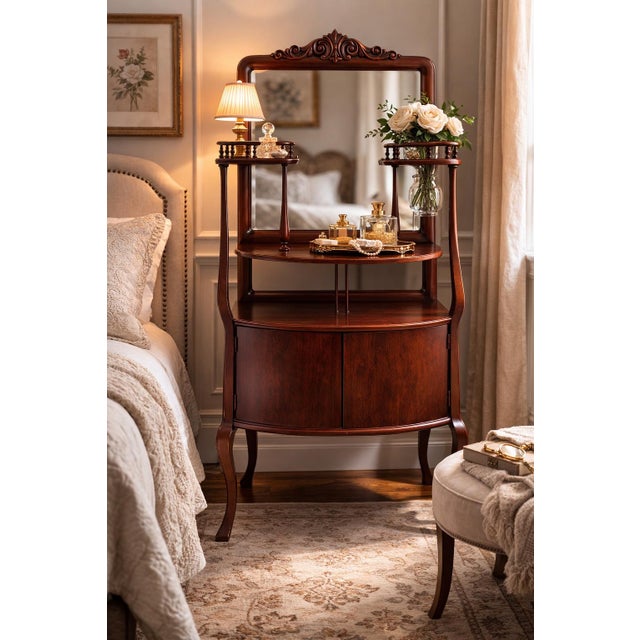 Wood Vintage Mahogany Vanity Washstand With Mirror and Gallery Shelves – 58” Tall For Sale - Image 7 of 7