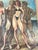 Mid-Century Pop Art Oil Painting Bodybuilders on Beach For Sale - Image 9 of 11