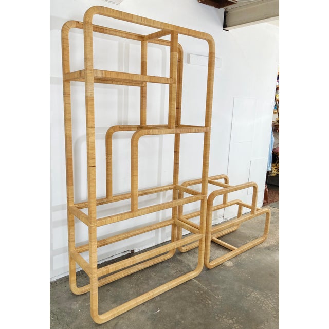 Mid 20th Century Vintage MCM Wrapped Rattan Shelving Unit, 2 Pieces For Sale - Image 5 of 10