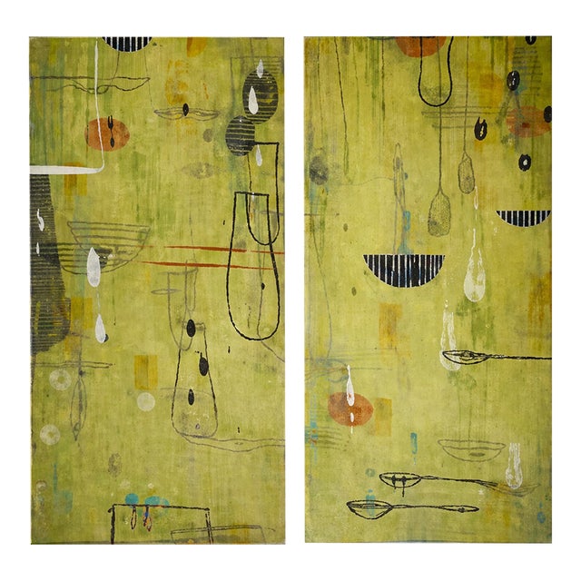 Contemporary Abstract Encaustic Diptych on Panel by Rana Rochat, 2005 - a Pair For Sale