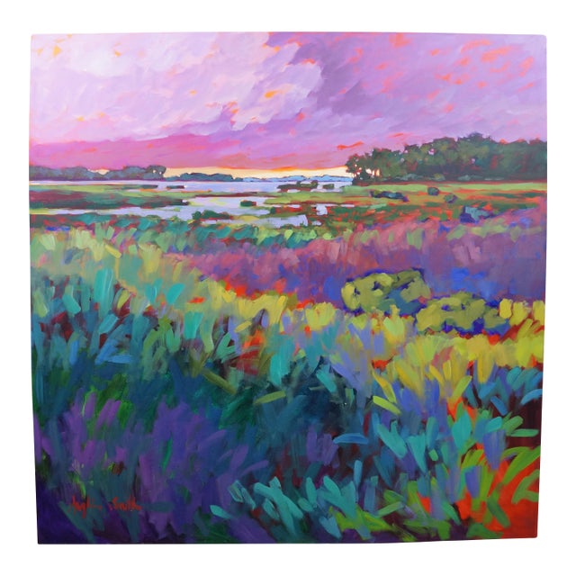 Betty Anglin Smith 1998 Ashepoo Marshland Oil Painting on Canvas 50" For Sale