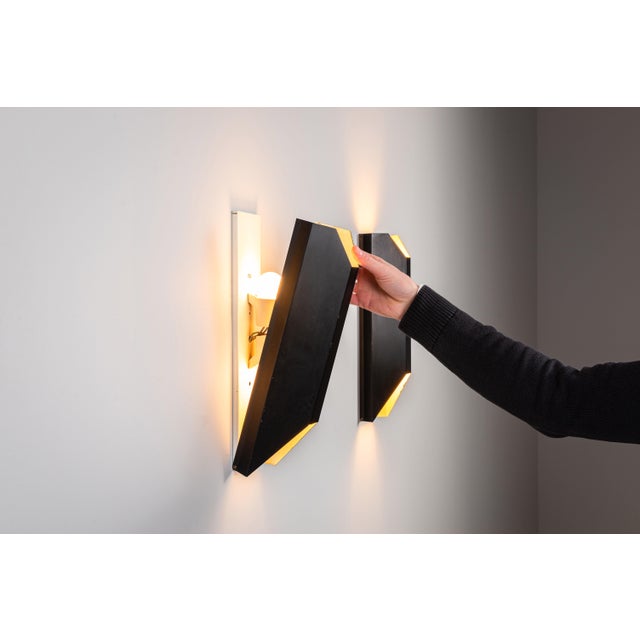 Vintage Architectural Angular Geometric Black Metal Wall Lamps, 1960s, Set of 2 For Sale - Image 16 of 17