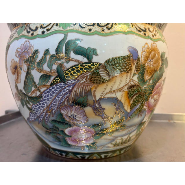Chinese Ceramic Bird Planter W/ Koi Fish Interior For Sale - Image 4 of 5
