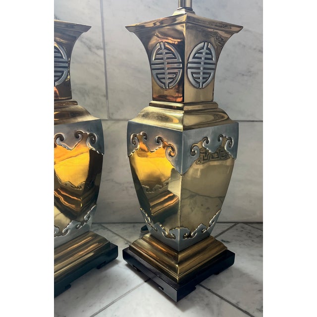 Mid-Century Modern Late 20th Century Chinoiserie Brass Table Lamps - a Pair For Sale - Image 3 of 18