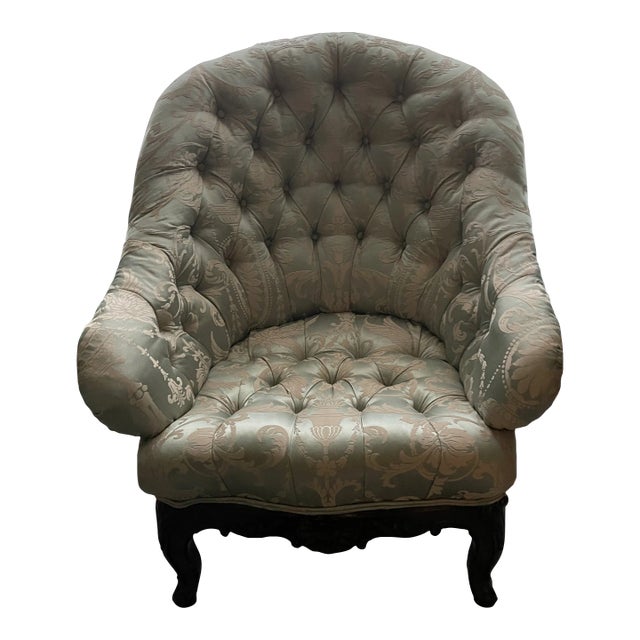 Late 19th Century Antique French Chair Upholstered in Scalamandre Silk Damask For Sale