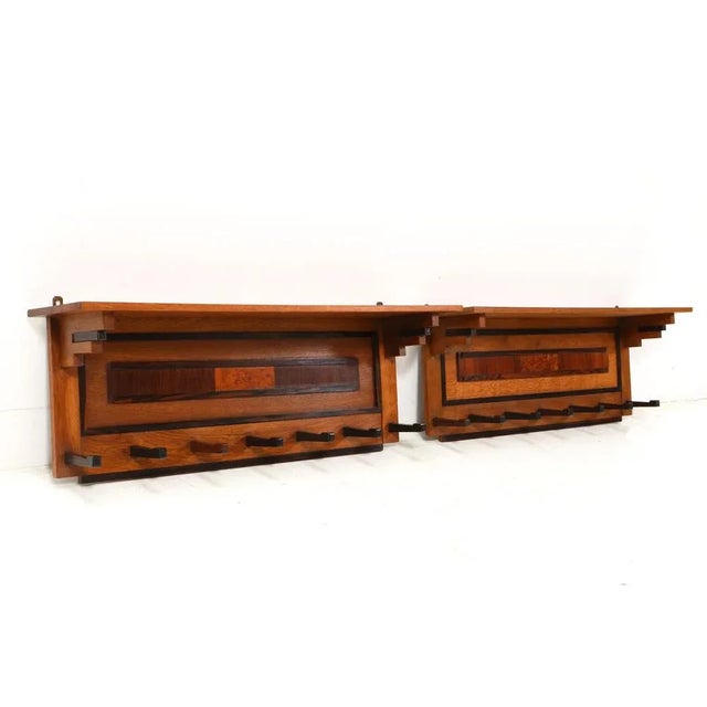 Stunning and rare pair of Art Deco Modernist coat racks. Design by P.E.L. Izeren for De Genneper Molen. Striking Dutch...