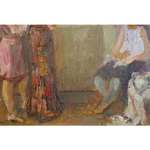 Alberto Chiancone, The Dressmaker's Workshop, 1960s, Oil Painting on Canvas, Framed For Sale - Image 12 of 15