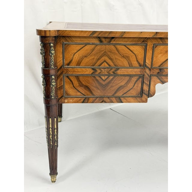 Antique Italian Louis XVI Walnut Bronze Leather Partner’s Writing Desk For Sale - Image 11 of 18