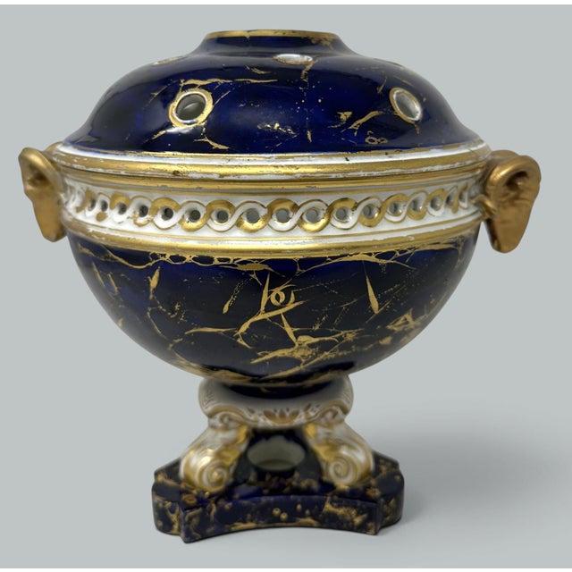 Traditional Antique Regency English Crown Derby Vase Pot Pourri Centerpiece Cobalt Blue 1815 For Sale - Image 3 of 11