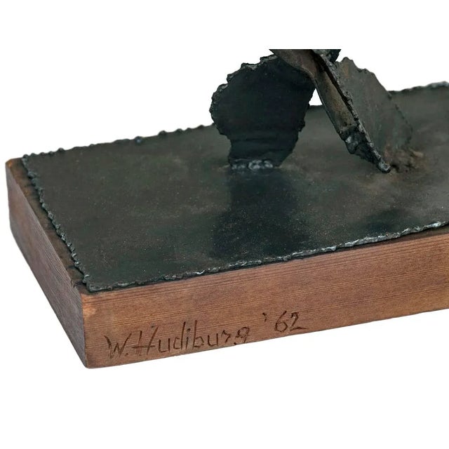 Mid 20th Century Wendell Cullen Hudiburg Brutalist Sculpture, Metal With Wood Base For Sale - Image 12 of 12