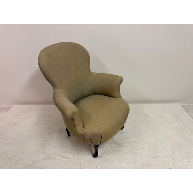 Antique Lounge Chair in Neutral Fabric, 1890s For Sale - Image 10 of 11
