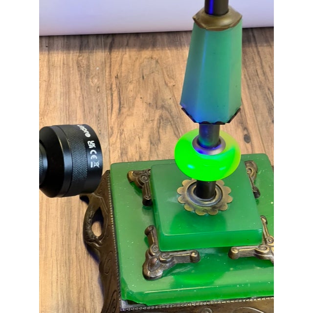 Antique Art Deco Uranium and Slag Glass Lamp C. 1920 For Sale - Image 11 of 14