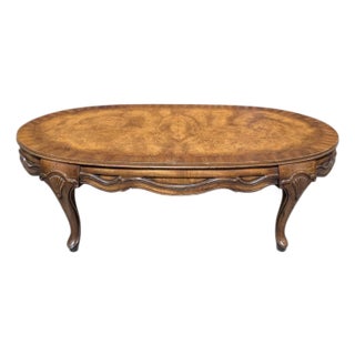 Vintage Louis XV Style Oval Coffee Table With Figured Wood Top For Sale