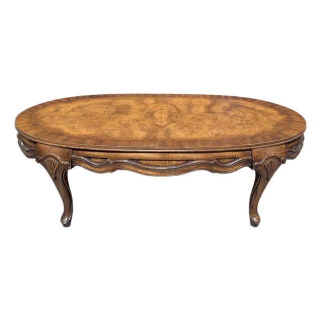 Vintage Louis XV Style Oval Coffee Table With Figured Wood Top For Sale