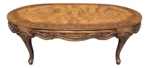 Vintage Louis XV Style Oval Coffee Table With Figured Wood Top