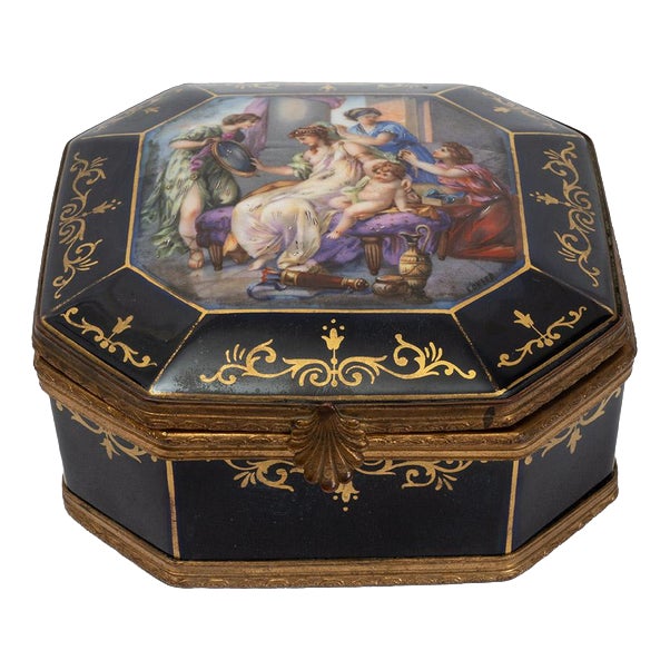 Antique 19th Century Napoleon III Jewelry Box in Polychrome Sèvres Porcelain from Eonard For Sale