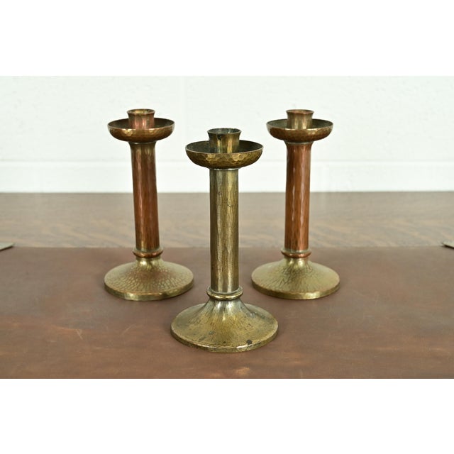 Roycroft Arts & Crafts Brass Finished Hammered Copper Candlestick For Sale - Image 13 of 14