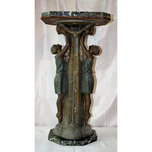 Vintage Spelter Art Deco Table Octagonal Marble Two Girls Signed P. Sega C. 1930 For Sale - Image 4 of 10