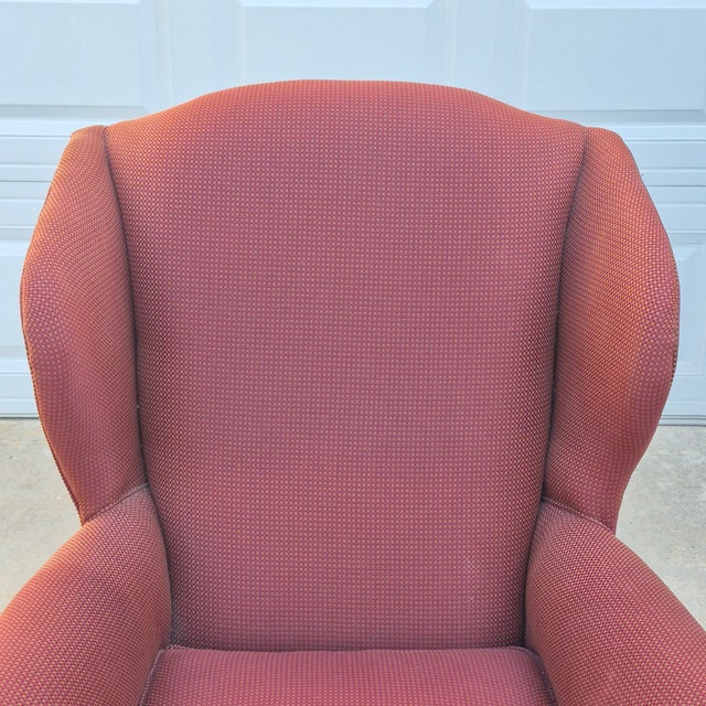 English 2000s Pennsylvania House Manor Burgundy Chippendale Style Wingback Arm Chair Mahogany Legs For Sale - Image 3 of 13