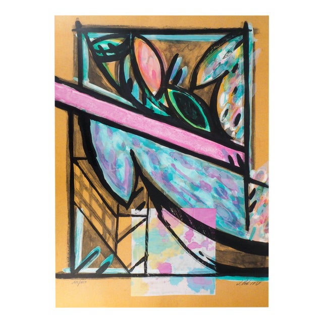 Jacques Poli, Parakeets at the Window, Lithograph For Sale