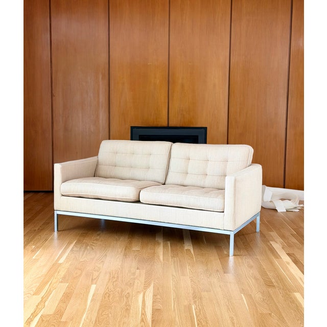 Vintage Florence Knoll Relaxed Two Seater Sofa and Chair Neutral Ivory - Set of 2 For Sale - Image 12 of 18