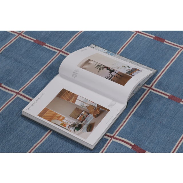 Blue Rug & Kilim’s Indian Dhurrie Rug in Blue, Red and Ivory Geometric Stripes For Sale - Image 8 of 9