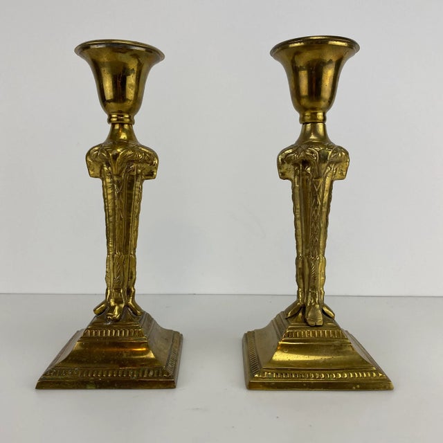 1960s Brass Ram Head Candlesticks - a Pair For Sale - Image 9 of 9