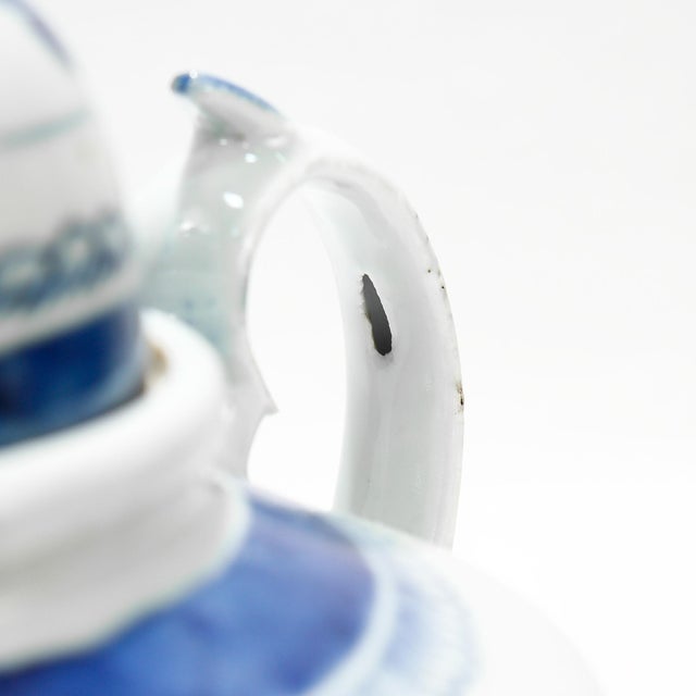 Antique Chinese Export Blue & White Canton Porcelain Tea Pot For Sale - Image 18 of 18