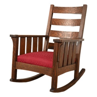 Lifetime Furniture Antique Mission Oak Arts & Crafts Rocking Chair, Circa 1910 For Sale