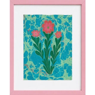 Ebru Flower Original Painting Pink and Blue For Sale