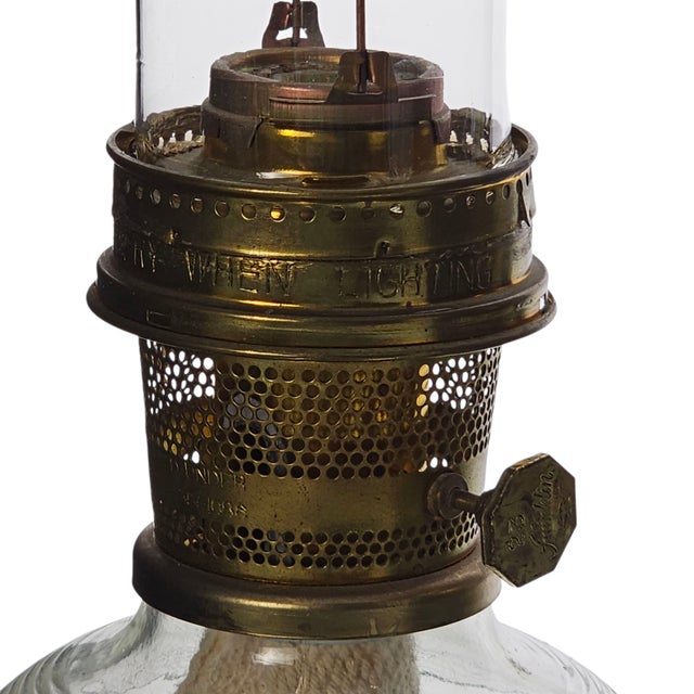 Aladdin Model 23 Glass & Brass Oil Lamps – Pair With Original Chimneys For Sale - Image 11 of 13