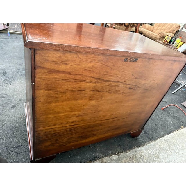 Vintage Georgian Chippendale Style Inlaid Flame Mahogany Chest of Drawers by Md. Colony For Sale - Image 4 of 17